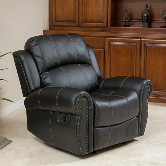arbor Cozy Black Leather Gliding Recliner